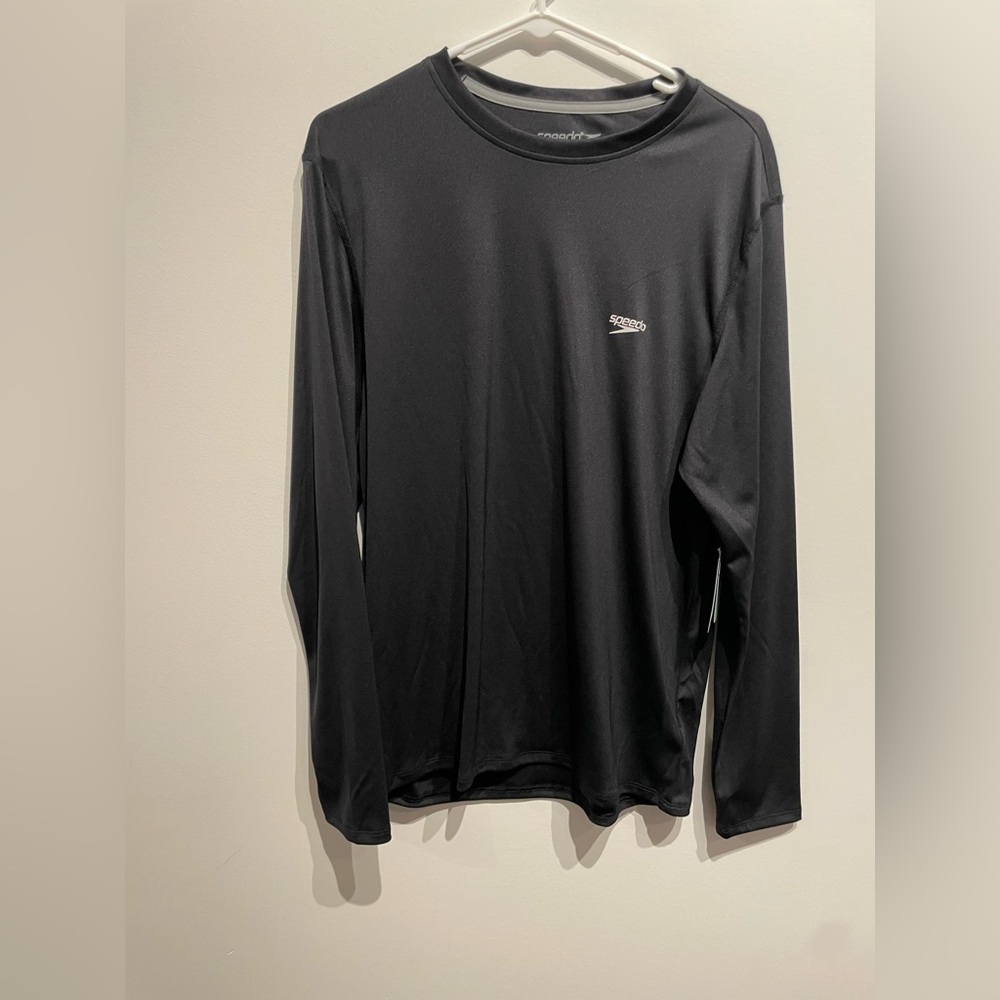 Men’s Speedo Rash Guard Top Long Sleeve Black Size Small NWT